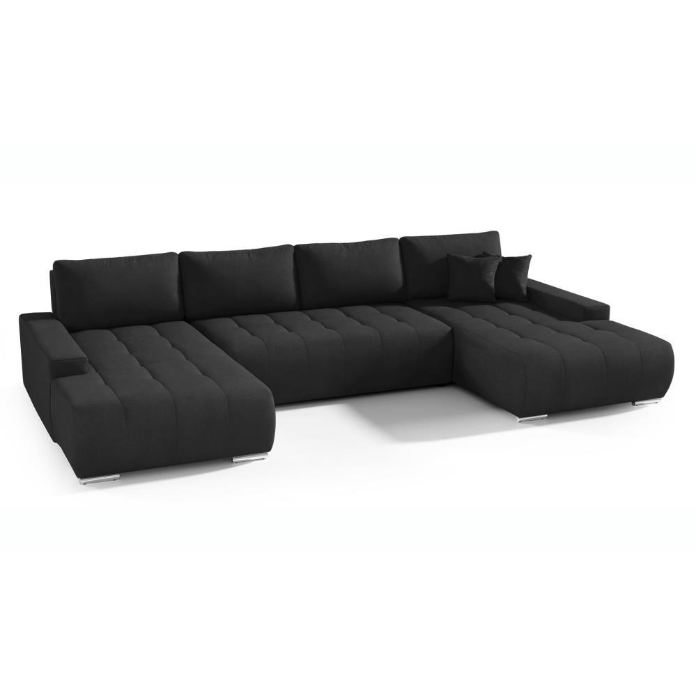 WOHNLANDSCHAFT Draco U schwarz - Chromfarben/Schwarz, Textil/Metall (350/85/185cm) - Beautysofa