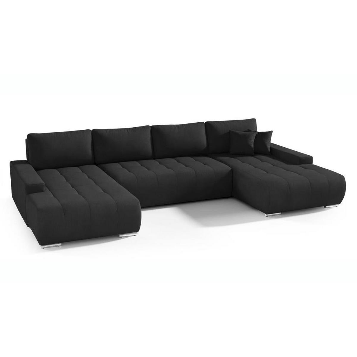 WOHNLANDSCHAFT Draco U schwarz - Chromfarben/Schwarz, Textil/Metall (350/85/185cm) - Beautysofa