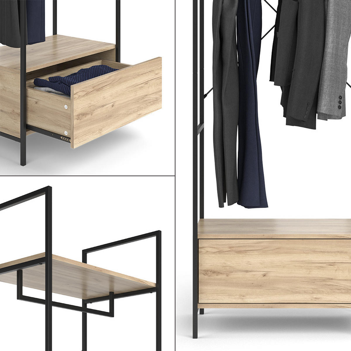 ŠATNÍ SKŘÍŇ Enya Dřevo - přírodní/černá, kompozitní dřevo (60/180/40cm) - Vicco