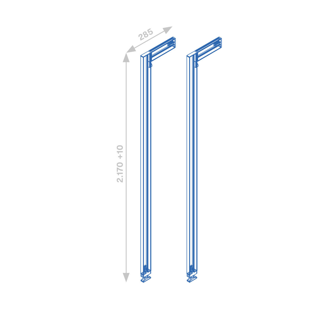 RAHMEN Zero, mit Beschlägen und Profilen für Boden- und Wandmontage, Aluminium und Zamak, Schwarz strukturiert 2er-set - Schwarz, Metall (2.2/217/28.5cm) - EMUCA