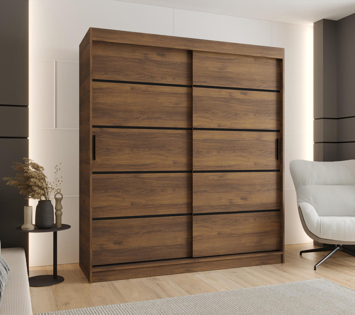 ŠATNÍ skříň s posuvnými dveřmi 200/180/62 2dveřová - černá/hnědá, dřevo/plast (180/200/62cm)