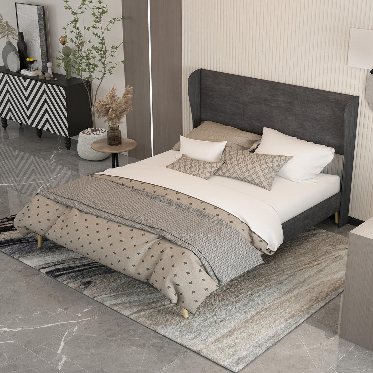 POLSTERBETT 160x200 cm ohne Stauraum grau - Grau, Textil (160/200cm) - LEBENLANG