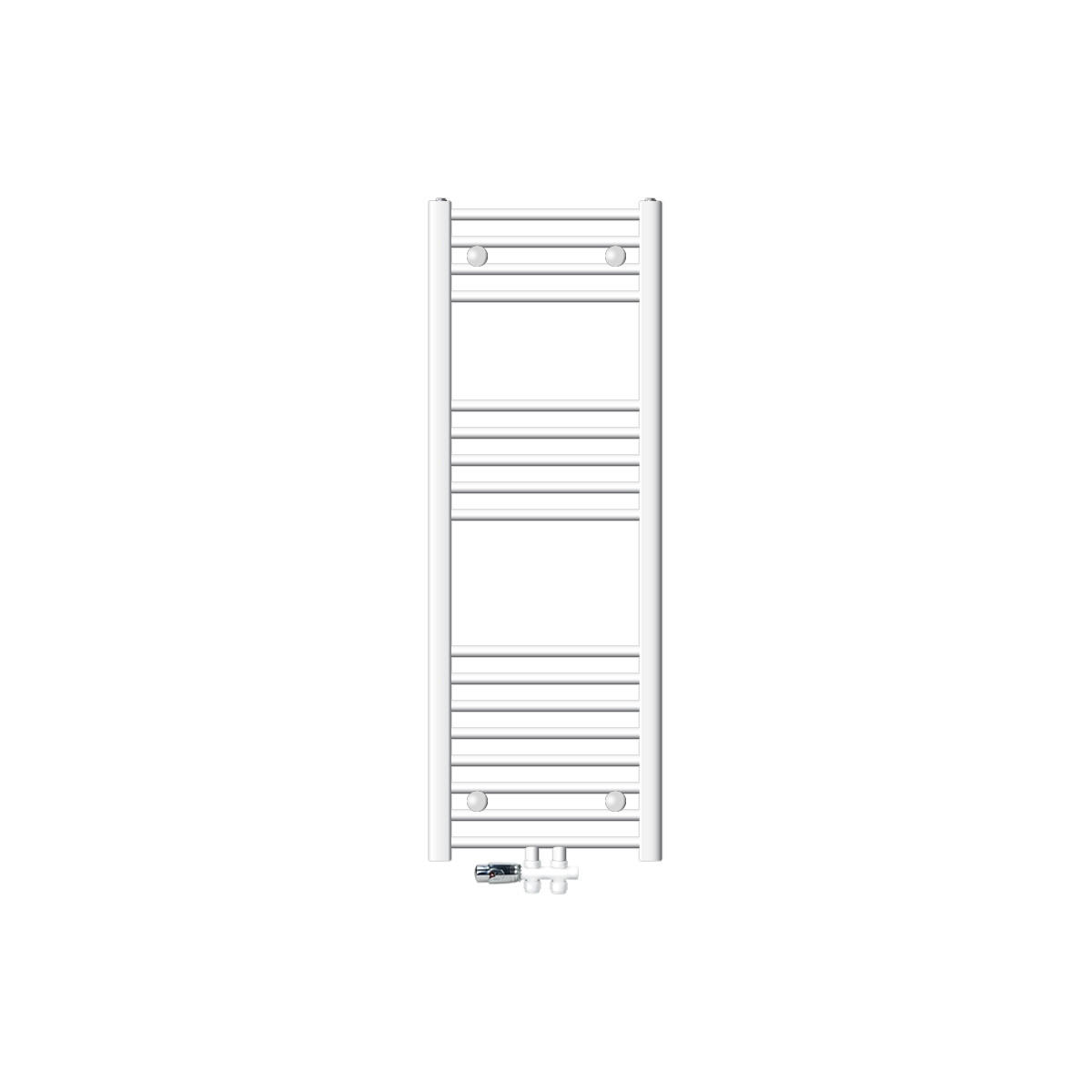 BADHEIZKÖRPER Sahara 400x1200 mm Weiß gerade mit Ventil Durchgang - Weiß, Metall (40/120/3cm) - LuxeBath
