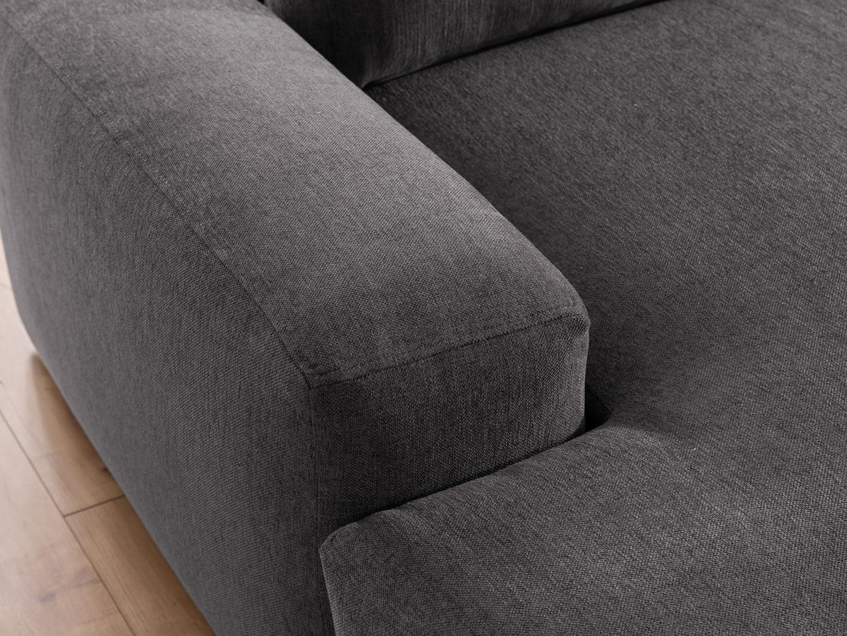 ECKSOFA Lennon aus Graphit Strukturstoff mit Schlaffunktion und Bettkasten - Graphitfarben/Schwarz, Holz/Kunststoff (137/264cm) - S-Style