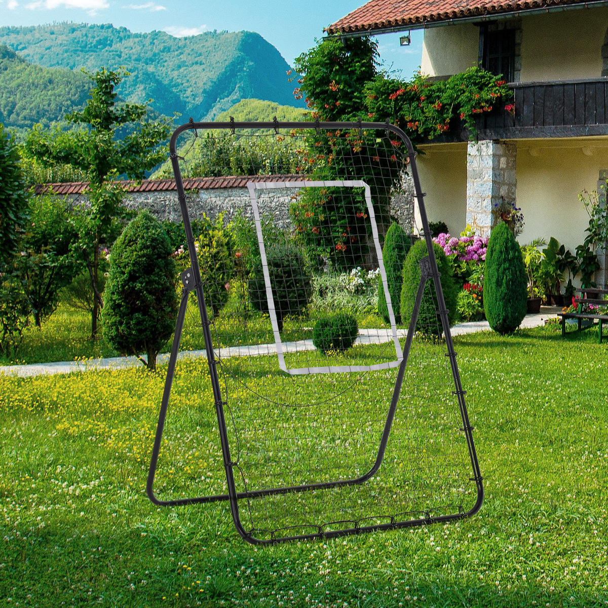 FUSSBALL Rebounder, Klappbarer Fußballtor, Kickback Rückprallwand Schwarz - Schwarz, Metall (73/123cm) - HOMCOM