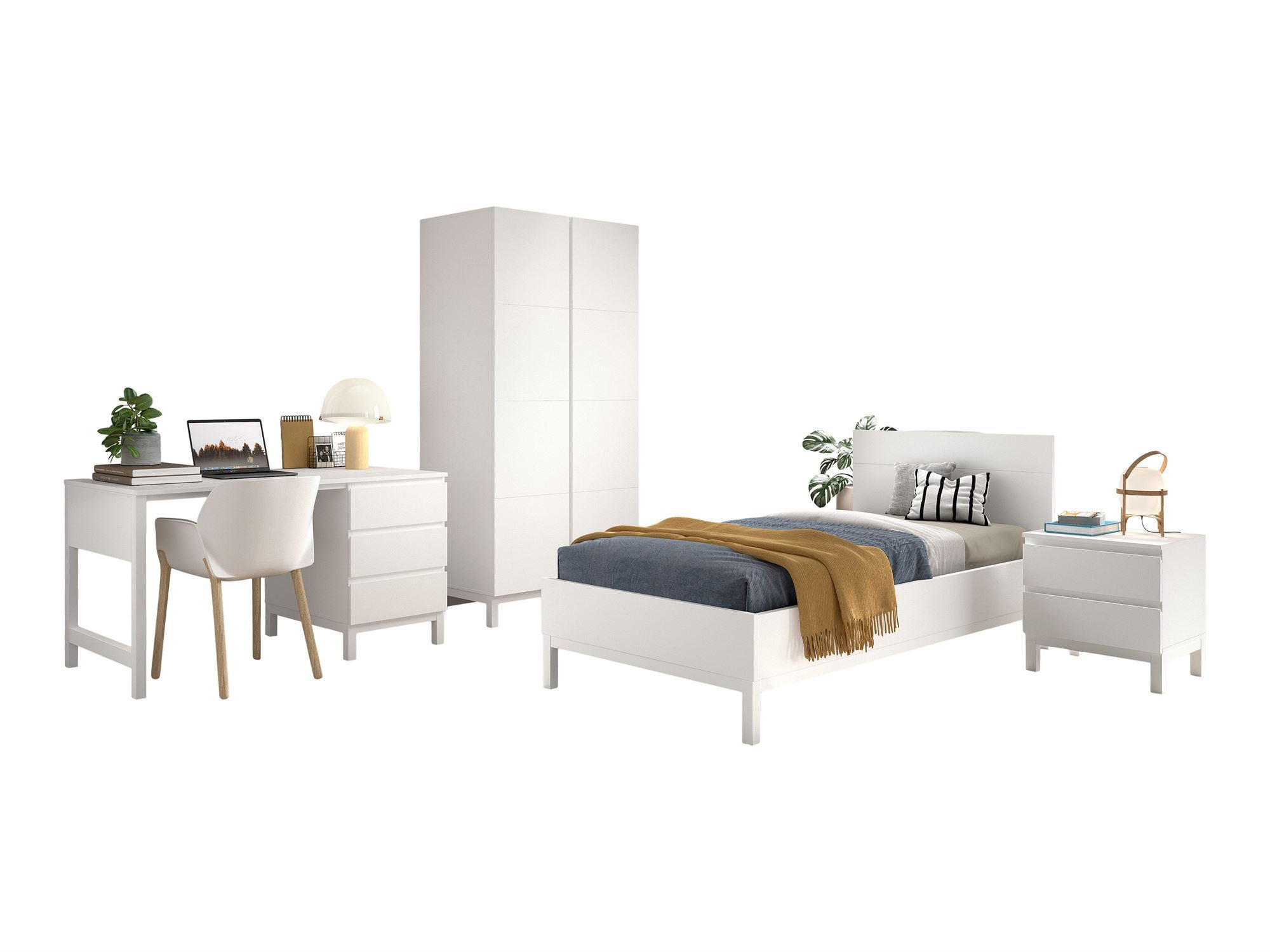 KINDERZIMMER SET Keely Kiefer weiß Bett NaKo Schrank Schreibtisch - Weiß, Holz (58/196/99cm) - 58aufmkessel