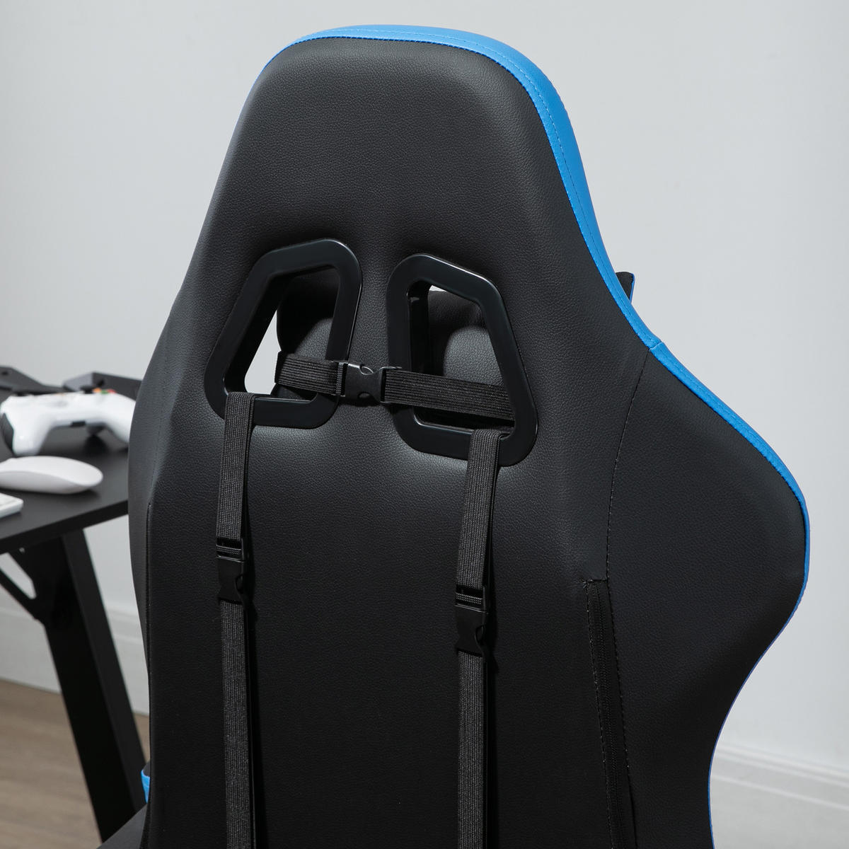 GAMING Stuhl, Kunstleder, Schwarz+Blau - Multicolor, Leder (65/129/65cm) - Vinsetto