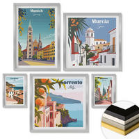 WANDBILDER 5er Set - 50x50 cm & 20x30 cm & 40x60 cm Silberner Rahmen - Retro-Stadtillustrationen - Silberfarben, Kunststoff (40/60cm) - ArtPrintCave