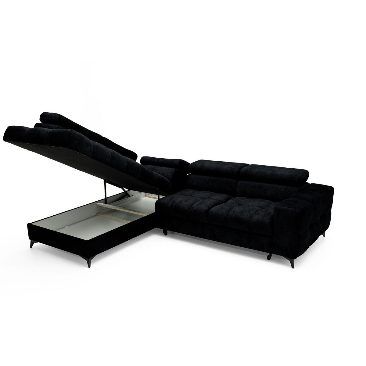 ECKSOFA PUDDING L Links mit Schlaffunktion 128x197 Velours Schwarz - Schwarz, Holz/Textil (270/204cm) - Muffo