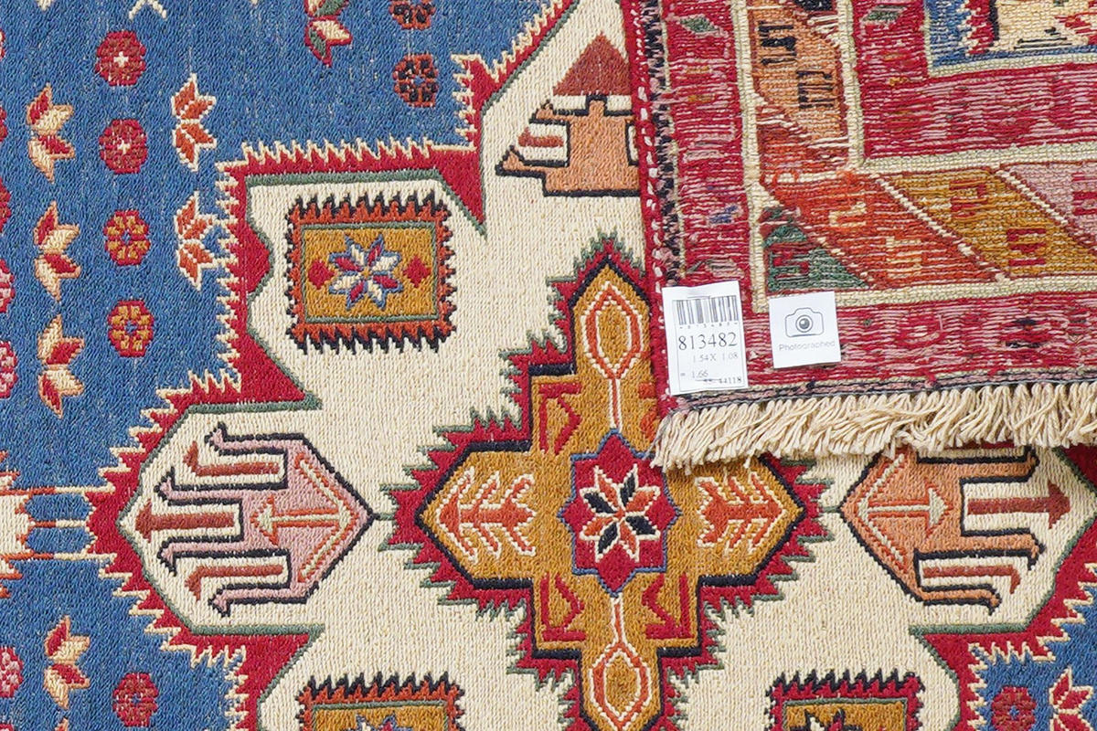 KELIM-TEPPICH handgewebt Sumak Shahsavan Blau 154/108 cm Schurwolle - Blau, Textil (108/154cm) - Looma