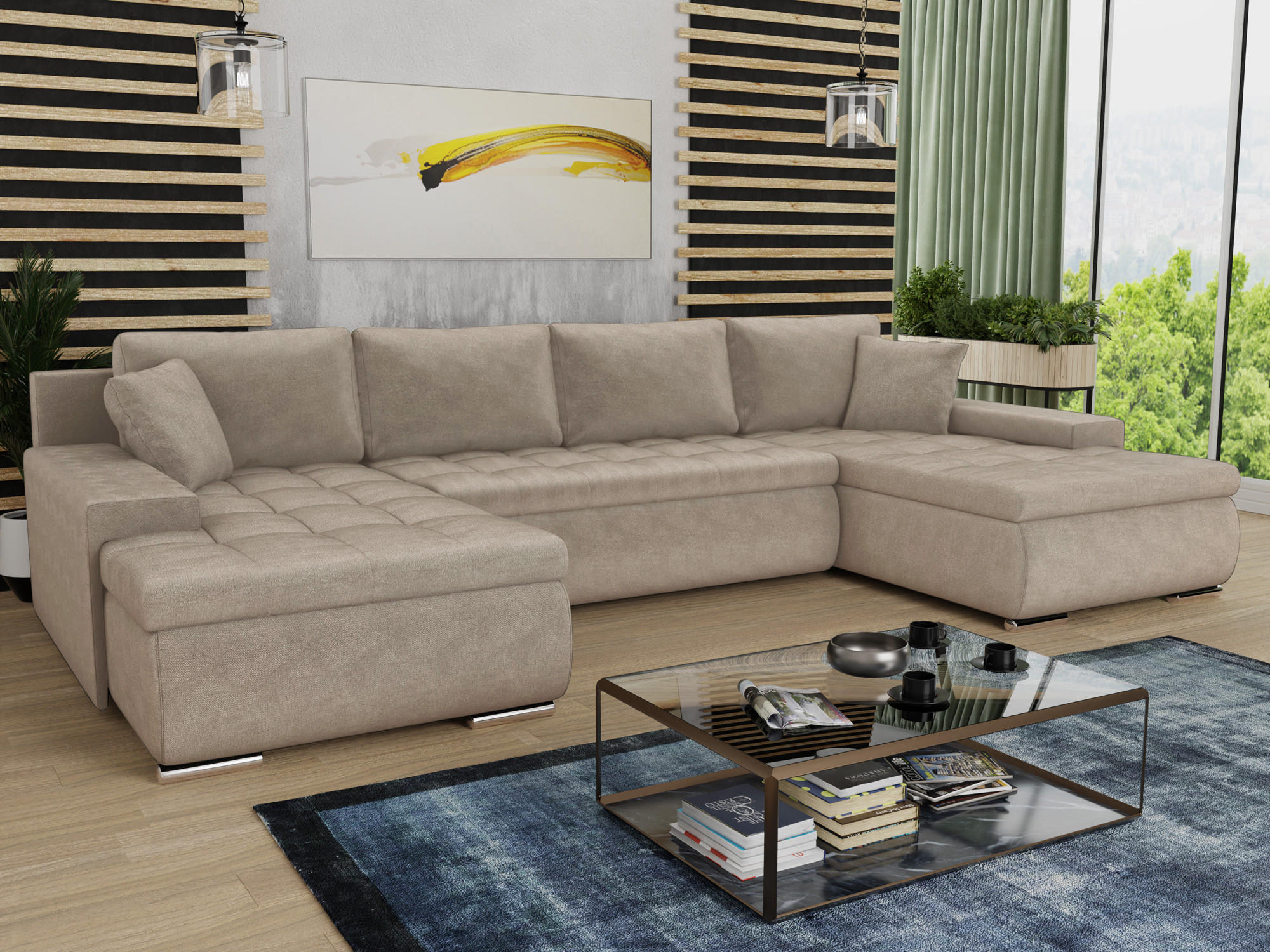 WOHNLANDSCHAFT Faris U - Beige, Holz/Textil (350/85/185cm) - Sofnet