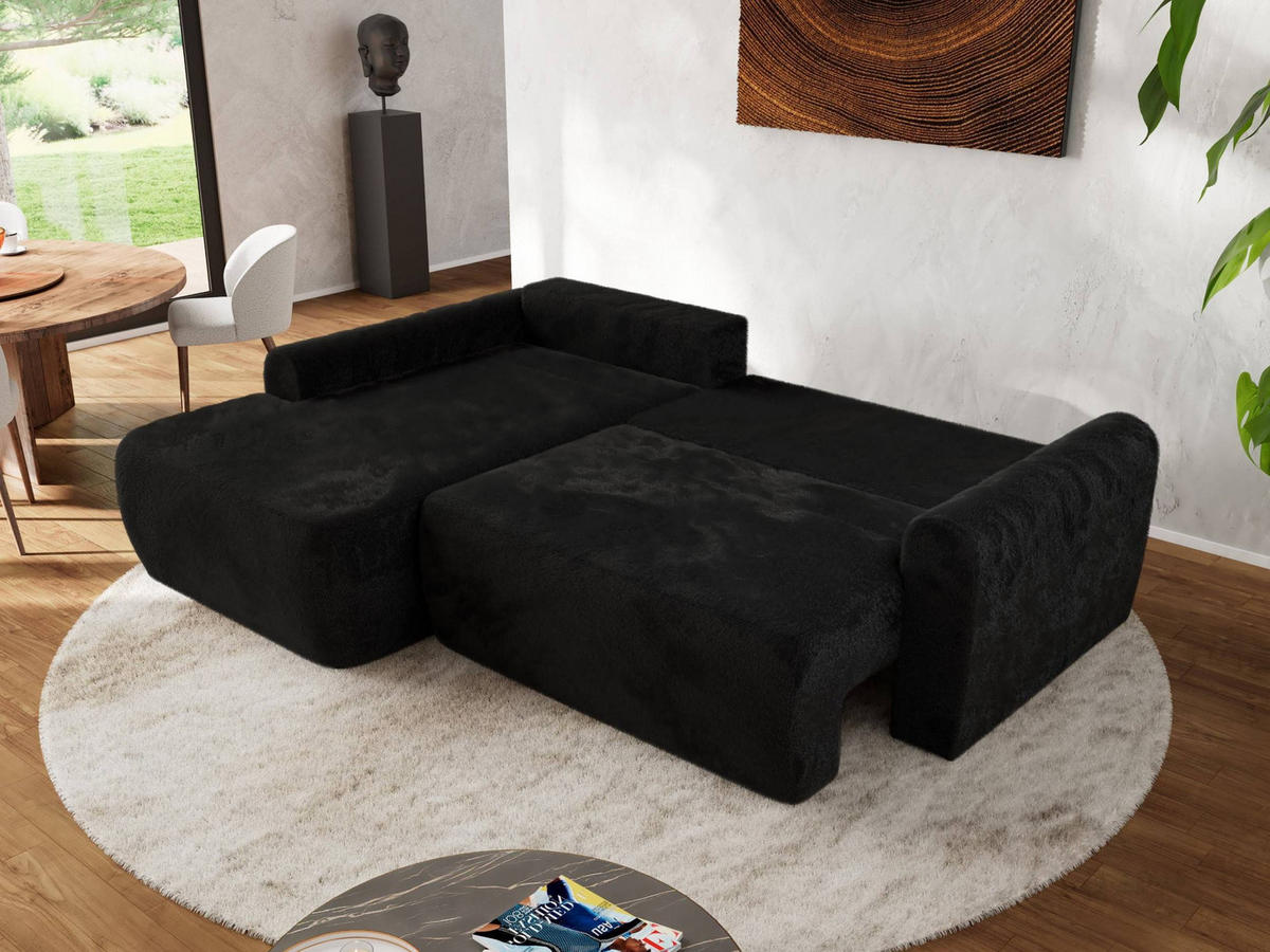 ECKSCHLAFSOFA CUBO L Schwarz Plüsch - links - Schwarz, Kunststoff/Textil (273/187cm) - MKS