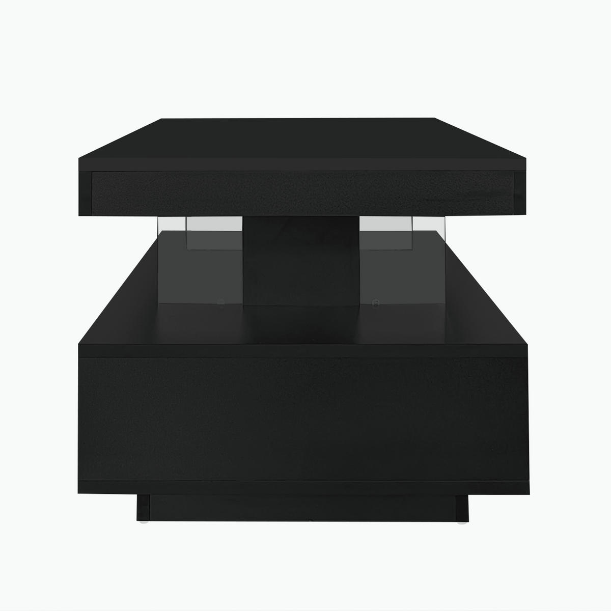 COUCHTISCH 95/50 cm mit 2 Schubladen, 2 offenen Fächern und LED-Beleuchtung - Schwarz, Holzwerkstoff (95/50/42.5cm) - BEAOK