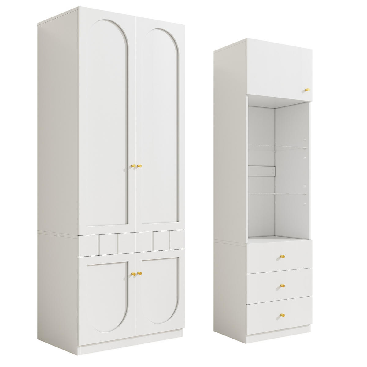 GARDEROBE Modernes Kleiderschrank-Kombiset mit Schubladen, Kleiderstange, Stauraum, Weiß, Faserplatte - Weiß, Glas/Holzwerkstoff (50/180/40cm) - EVRYAE