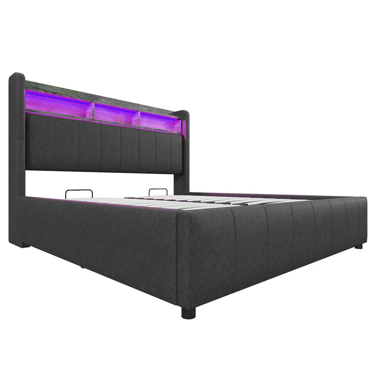 POLSTERBETT 160x200cm, LED, USB, Kopfteil Ablage+Stauraum, Grau - Grau, Textil (160/200cm)