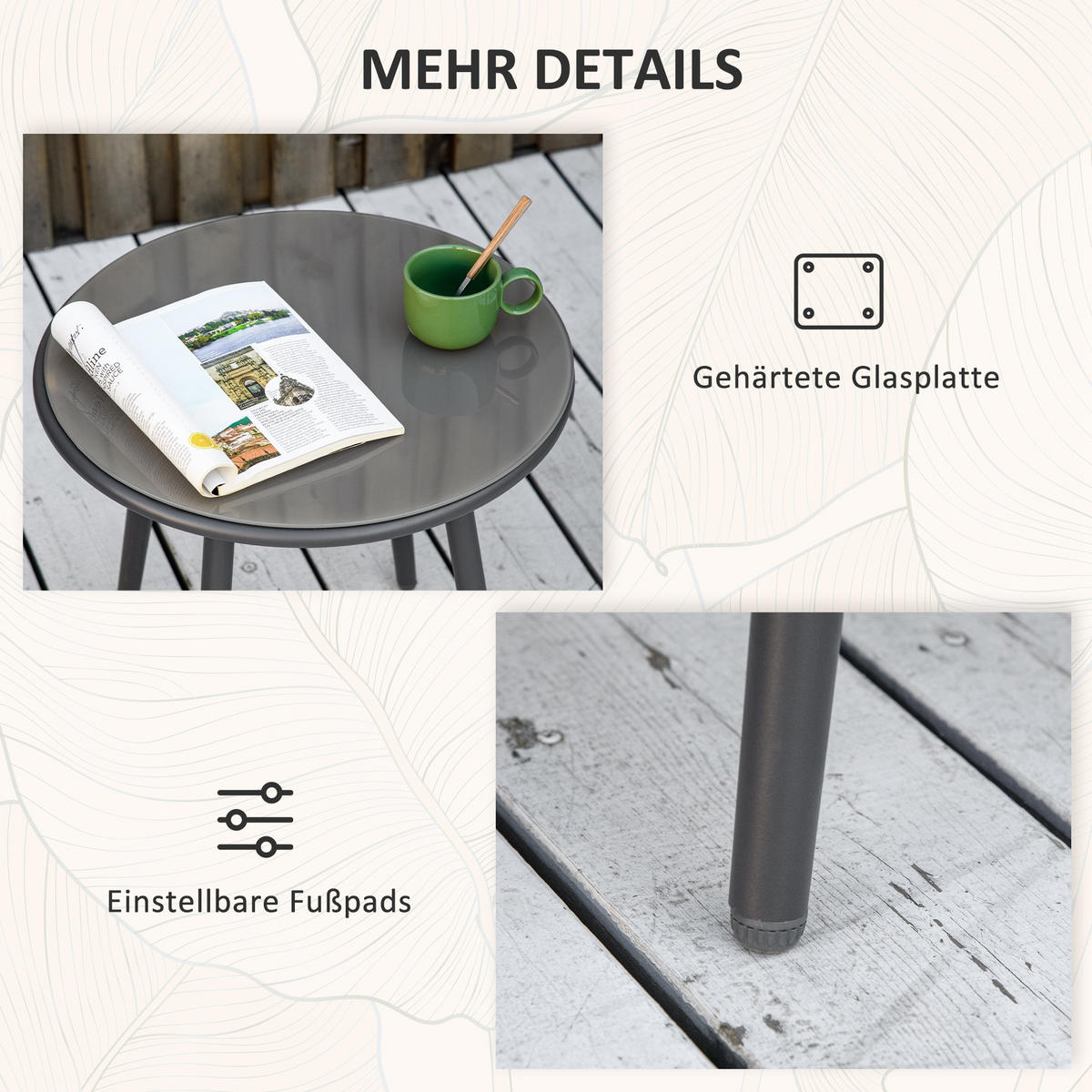 GARTENMÖBEL Set, Stahl, PE, Dunkelgrau - Dunkelgrau, Metall - Outsunny