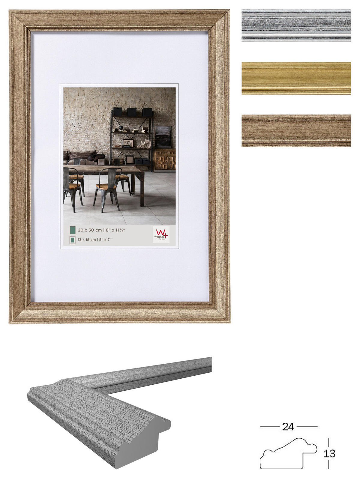 BILDERRAHMEN Longe Designrahmen 20x30 cm GOLD - Goldfarben, Kunststoff (24/34/1.3cm) - walther design