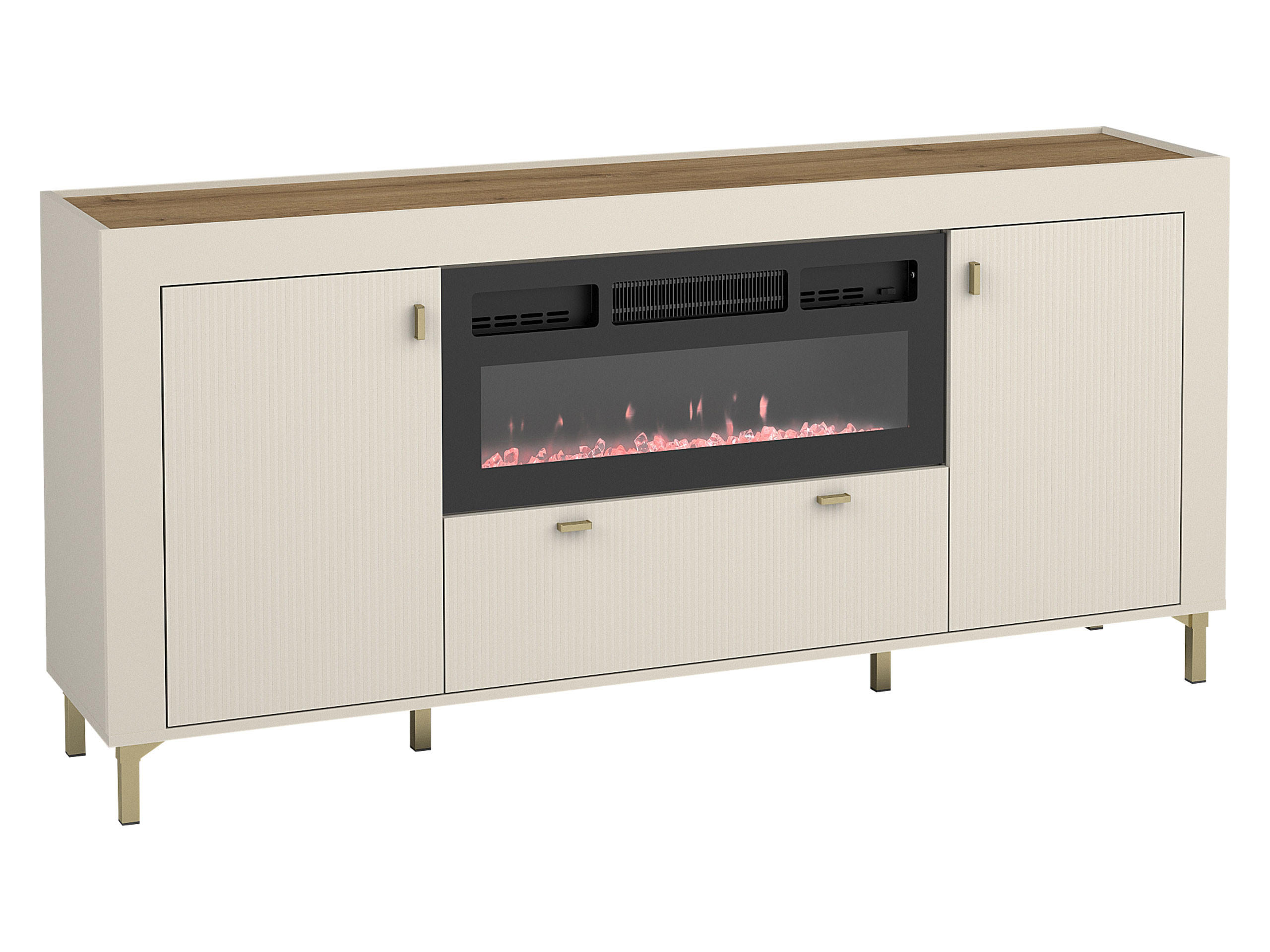 SIDEBOARD Mossa 2D1S MO07 mit Kamin - Kaschmir/Goldfarben, Holzwerkstoff/Kunststoff (177/84/40cm) - MIRJAN24