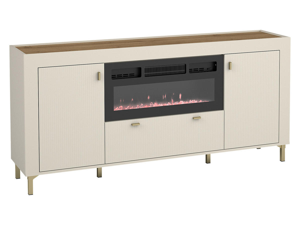 SIDEBOARD Mossa 2D1S MO07 mit Kamin - Kaschmir/Goldfarben, Holzwerkstoff/Kunststoff (177/84/40cm) - MIRJAN24