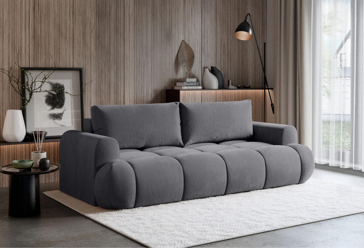 3-SITZER SOFA Ombo Doce Grau wasserabweisender Samt - Schwarz/Grau, Kunststoff/Textil (250/92/110cm) - Selsey