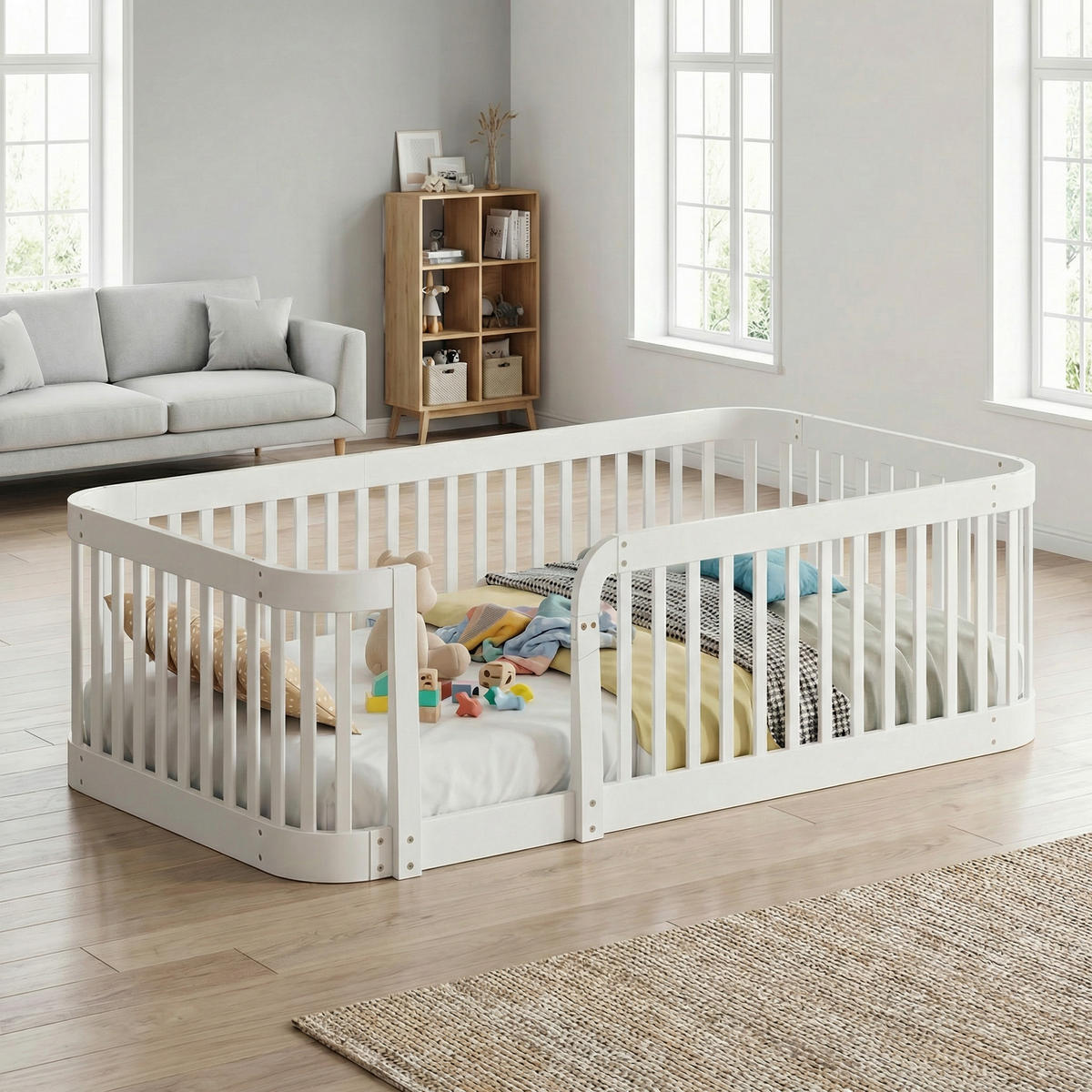 BODENBETT 140/200 cm DE-33064 modular und sicher Weiß - Weiß, Holzwerkstoff (140/200cm) - ComfortXL