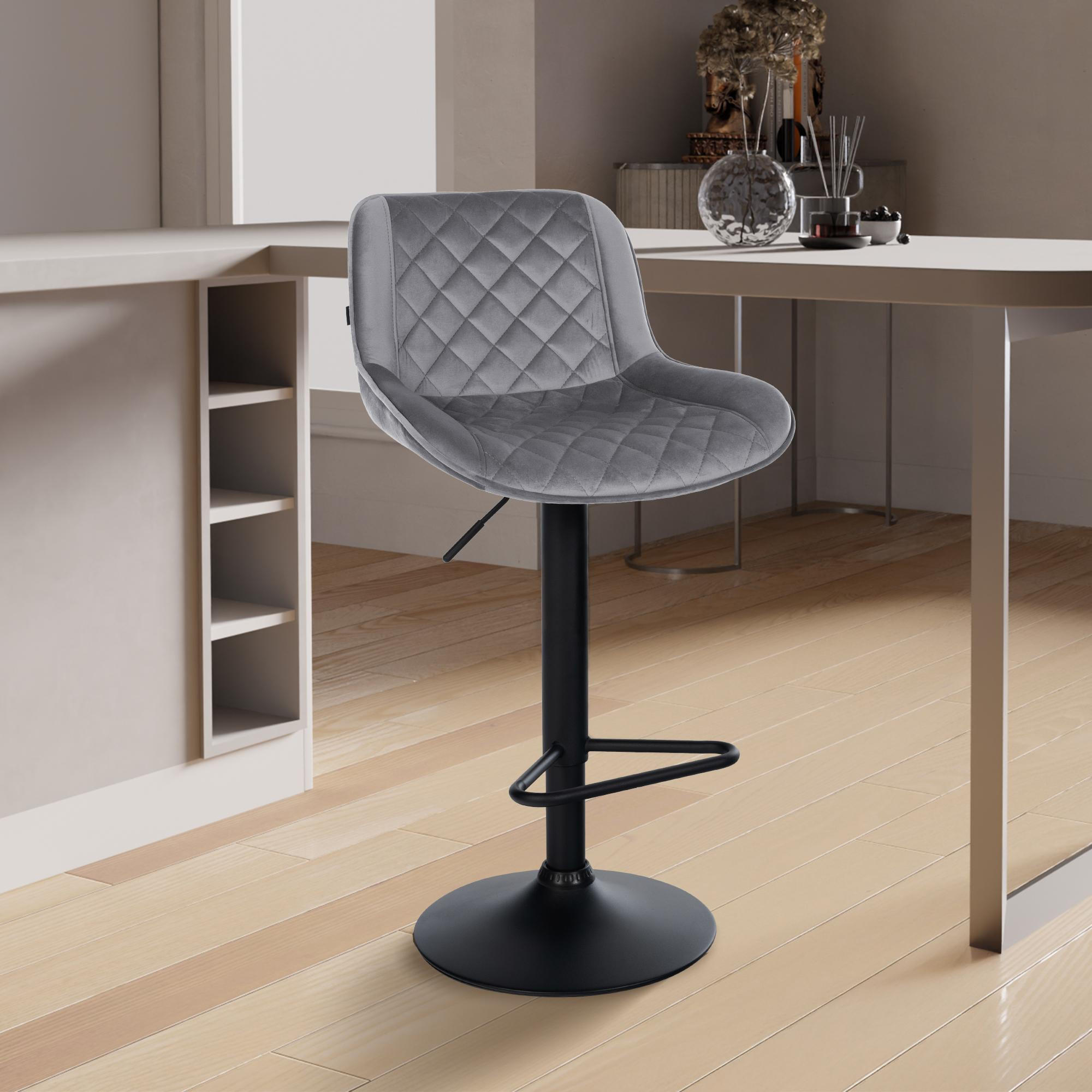 BARHOCKER Samt Dunkelgrau - Dunkelgrau/Schwarz, Textil/Metall (50/84/52cm) - CLP