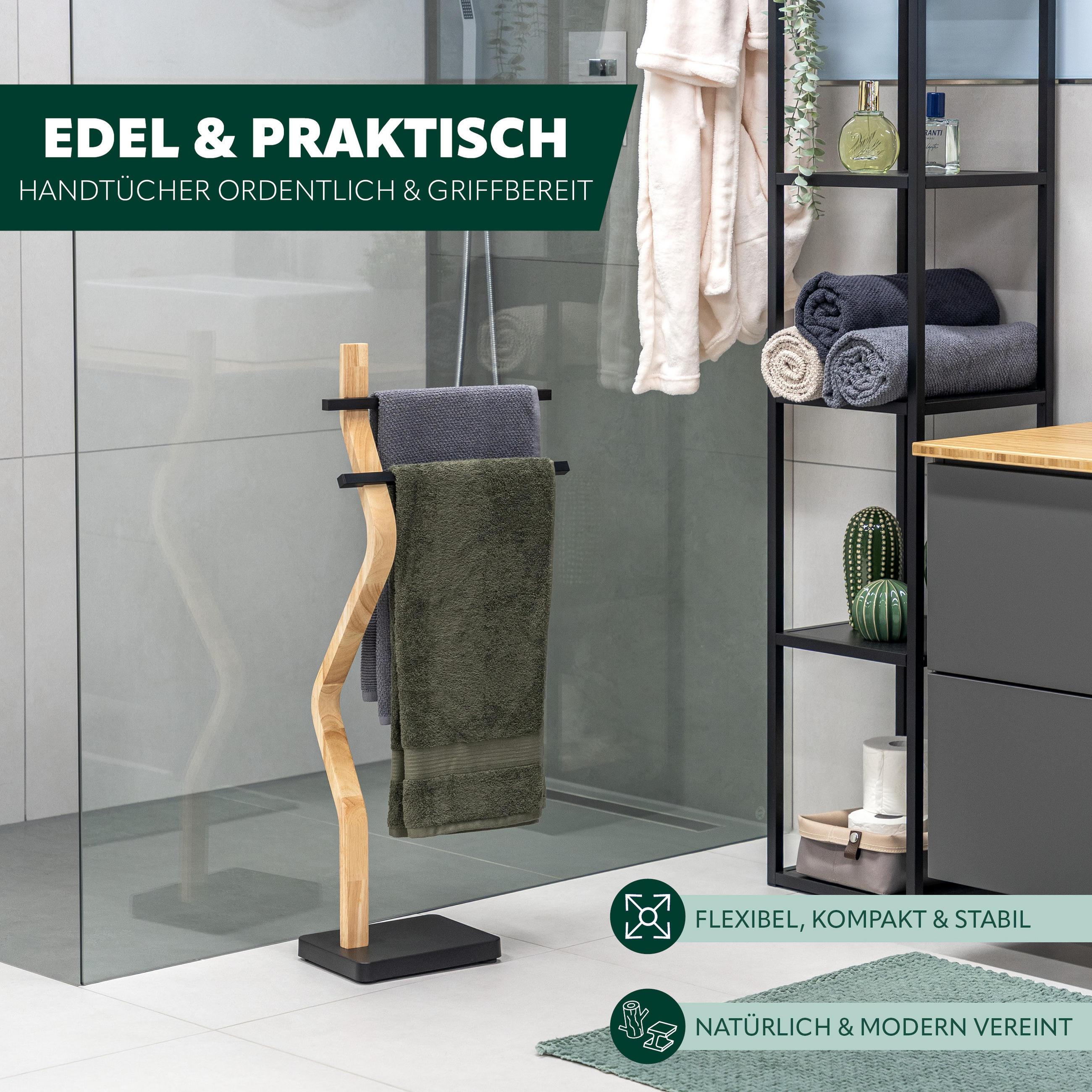 STAND-HANDTUCHHALTER, schwarz - Schwarz, Holz (37/85.5/18cm) - eluno