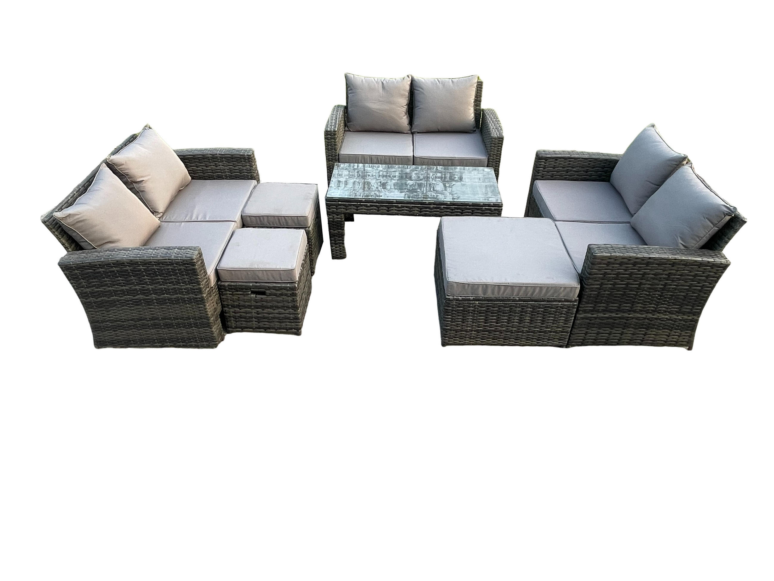 GARTENMÖBEL Set Polyrattan Dunkelgrau 9-Sitzer - Dunkelgrau, Metall - Fimous