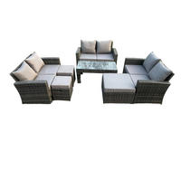 GARTENMÖBEL Set Polyrattan Dunkelgrau 9-Sitzer - Dunkelgrau, Metall - Fimous