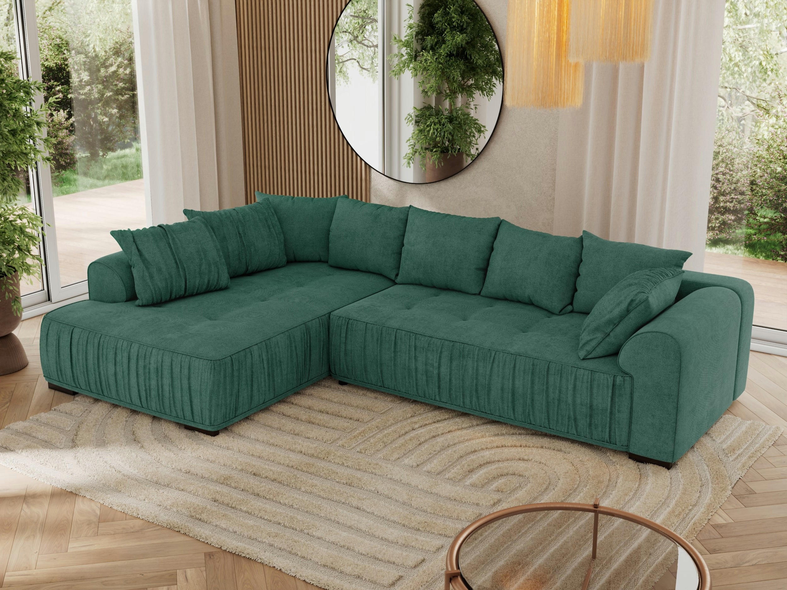 ECKSOFA ORTA Grün Stukture - Links - Schwarz/Grün, Textil (325/200cm) - MKS