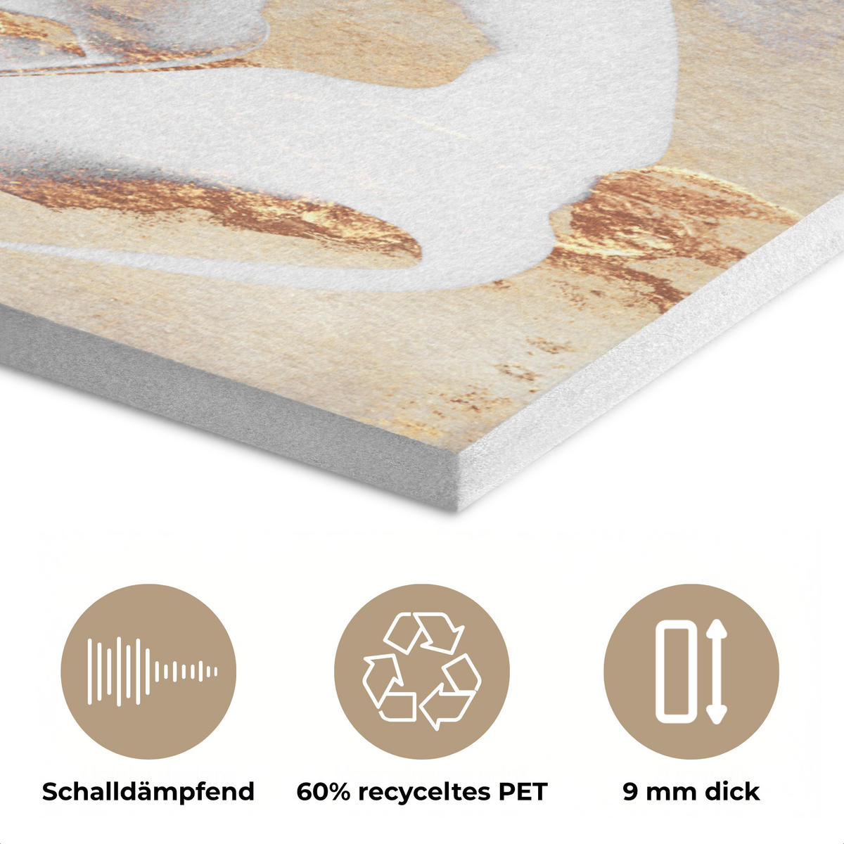AKUSTIKBILD Luxus - Abstrakt - Gold - Weiß Wanddeko 60x90 cm - Goldfarben, Kunststoff (60/90/0.9cm) - MuchoWow
