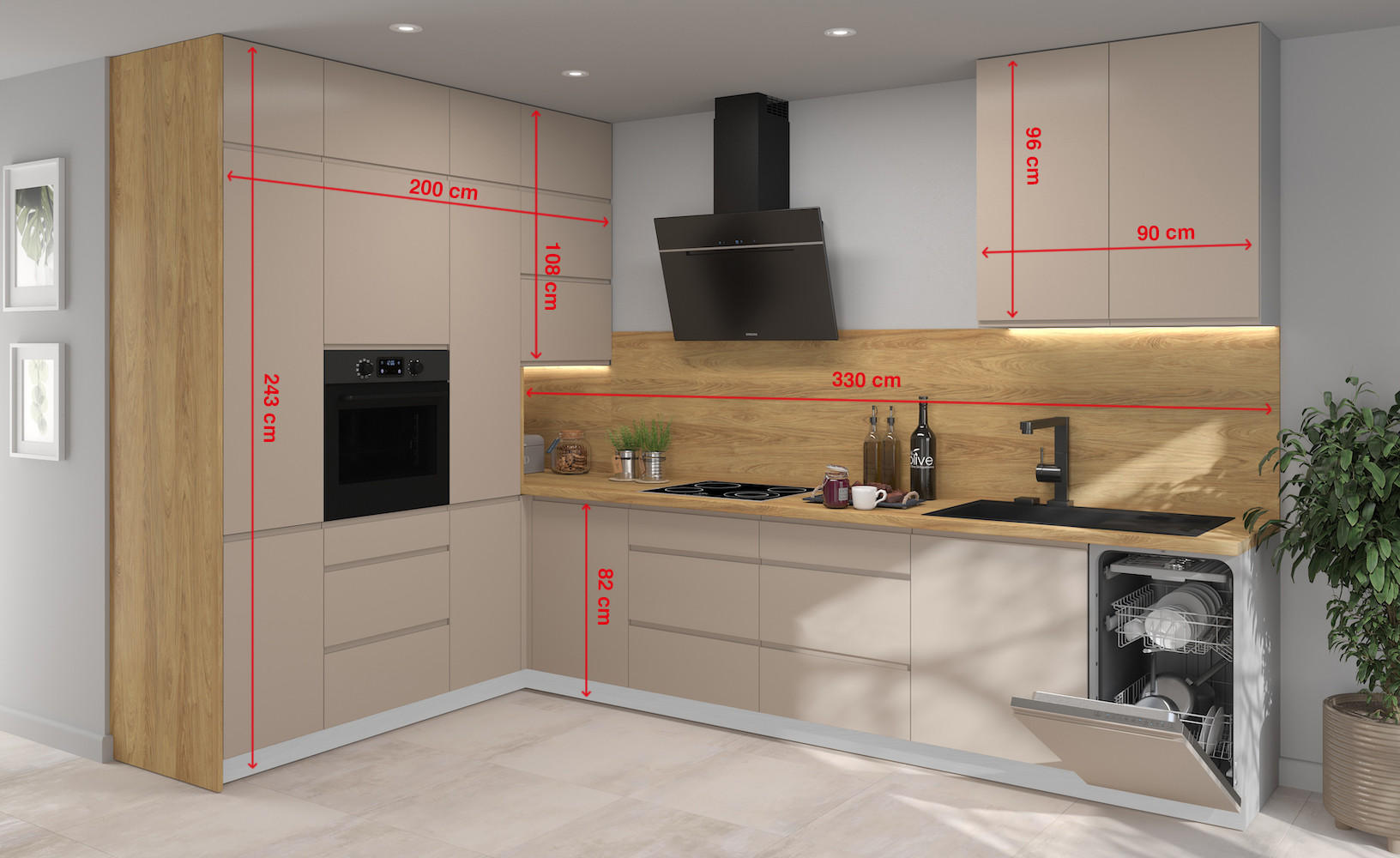 WINKELKÜCHE Avellino grau / stone grey matt 330 / 200 / 243cm 16-teilig - Grau, Holzwerkstoff (330/243/200cm) - Feldmann-Wohnen