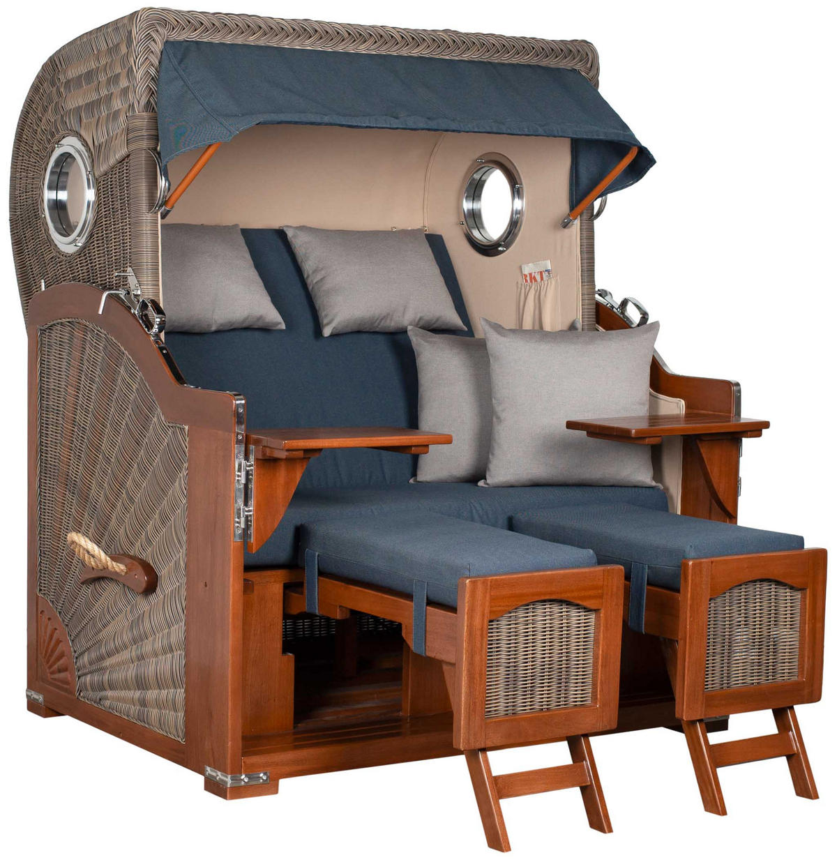 STRANDKORB XXL Düne Grande 2,5 Sitzer - Blau/Braun, Metall (142/170/95cm) - Mr. Deko