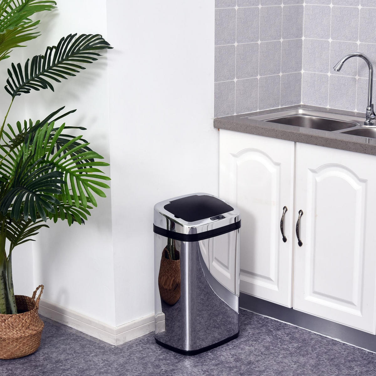 EDELSTAHL Automatik Sensor Mülleimer Abfalleimer IR Sensor viereckig 30L - Multicolor, Kunststoff (25/58/33cm) - HOMCOM