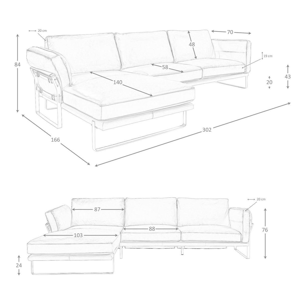 ECKSOFA Linkes Chaiselongue-Sofa in Leder camel 302/166/84 cm - Braun, Leder (302/166cm) - ANGEL CERDA