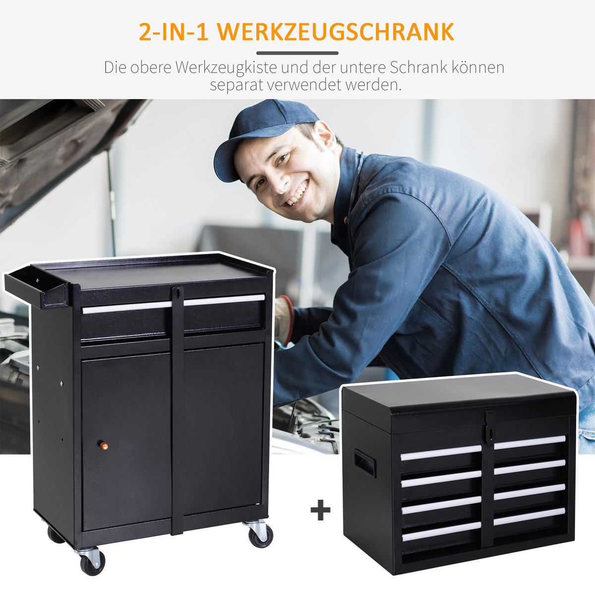 WERKSTATTWAGEN Werkzeugschrank - Schwarz, Metall (28/104.5/60cm) - DURHAND