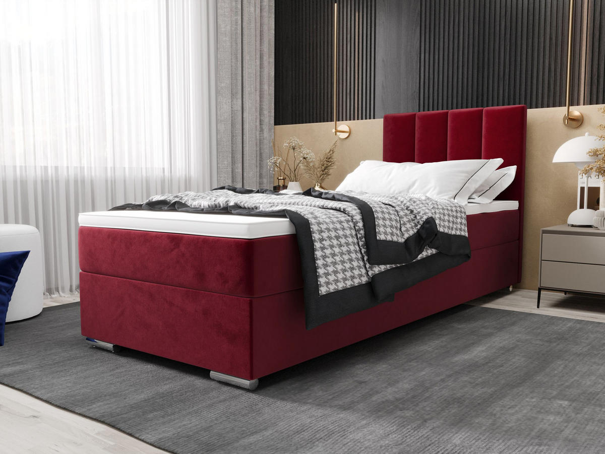 BOXBETT ZILANO 2 mit Matratze H3 und Topper 80x200 Itaka 34 rechts - Rot, Holz/Textil (80/200cm) - Bedante