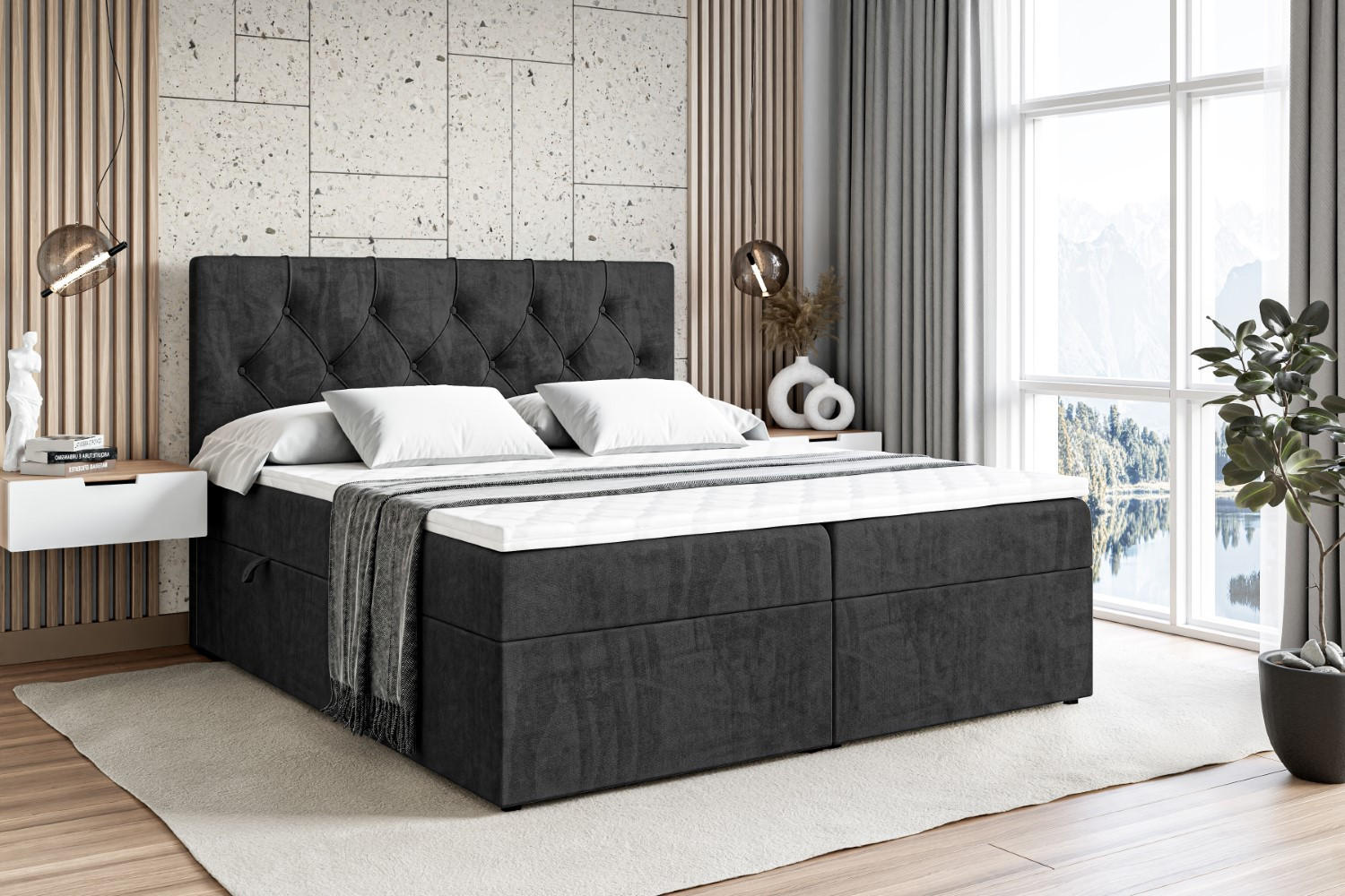 BOXBETT mit Matratze H3 und Lattenrost - MIRAGE - 120x200 Schwarz - Schwarz, Holzwerkstoff (120/200cm) - ALTDECOR