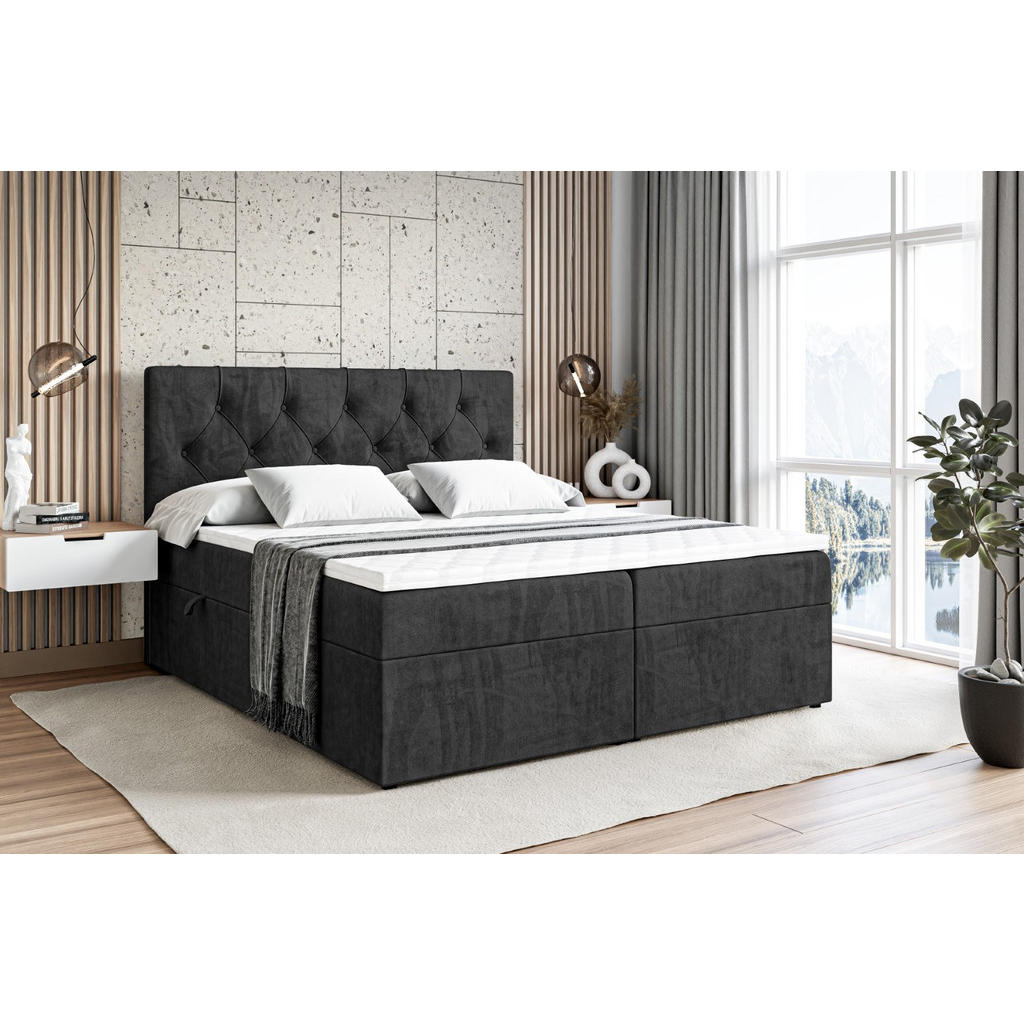 Thumbnail - Altdecor Boxbett, Schwarz, Holzwerkstoff, Höhe ca. 20 cm, 200x200 cm, Schlafzimmer, Betten, Boxspringbetten