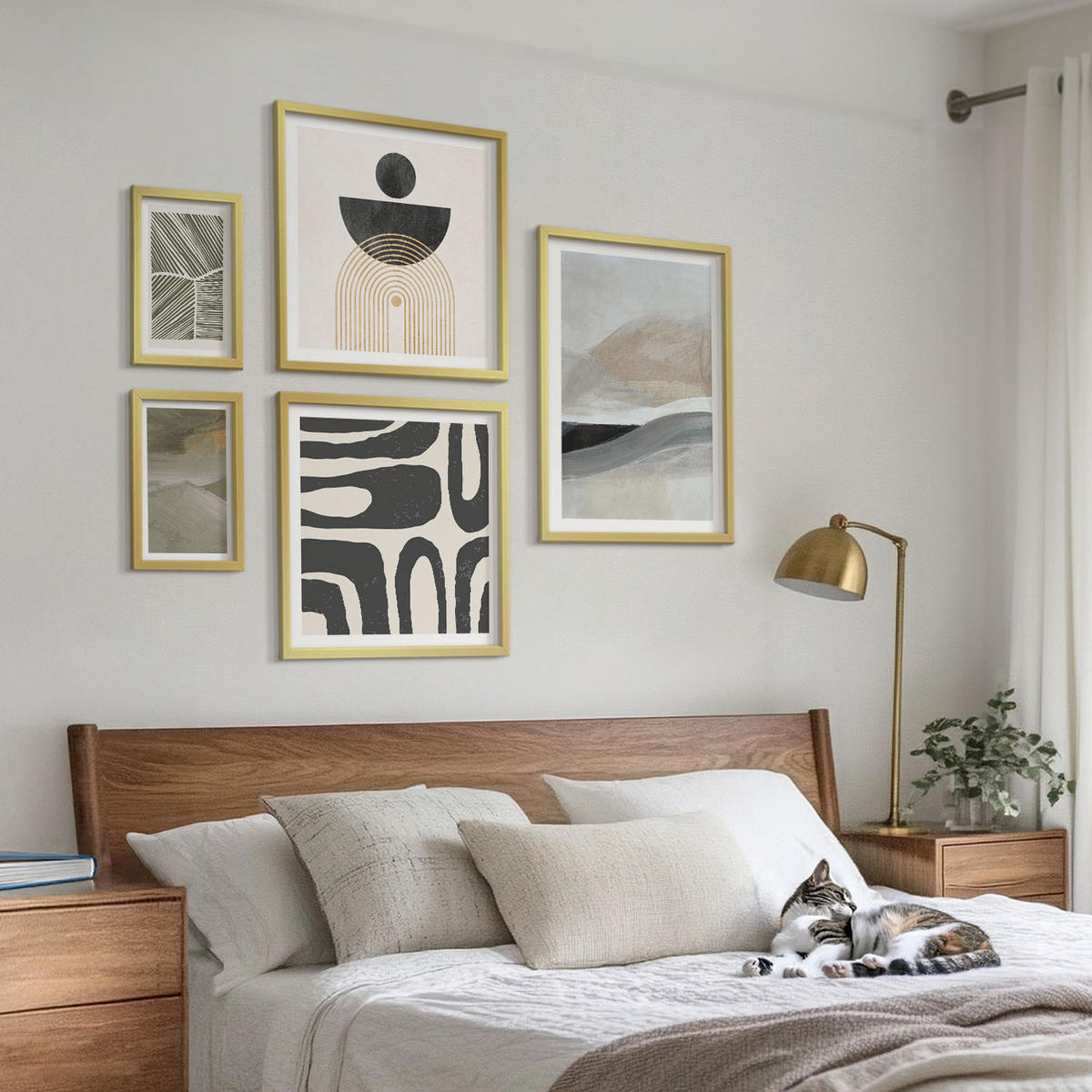 BILDER SET 5er Set - 50x50 cm & 20x30 cm & 40x60 cm Goldrahmen - Gemalte abstrakte Dekorationen - Goldfarben, Kunststoff (40/60cm) - TULUP