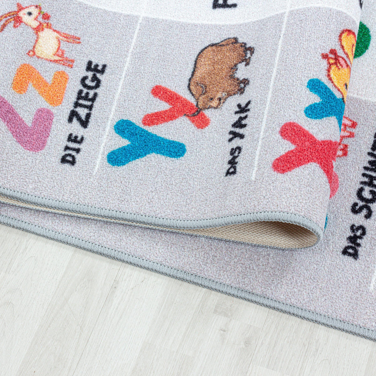 TEPPICH Kinder Flachgewebe Tiere-Zahlen-Alphabet Polyamid Kinderzimmer Grau Rechteckig 140x200 - Grau, Textil (140/200cm) - KADIMA DESIGN