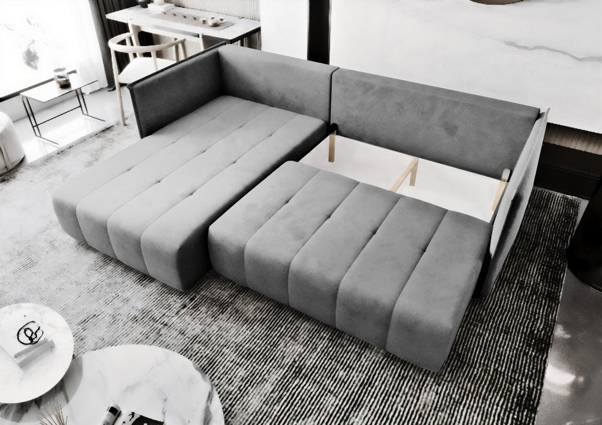 ECKSOFA L Form Florinna Grün 245/182/87 cm mit Schlaffunktion - Chromfarben/Grün, Textil/Metall (245/182cm) - AX Living