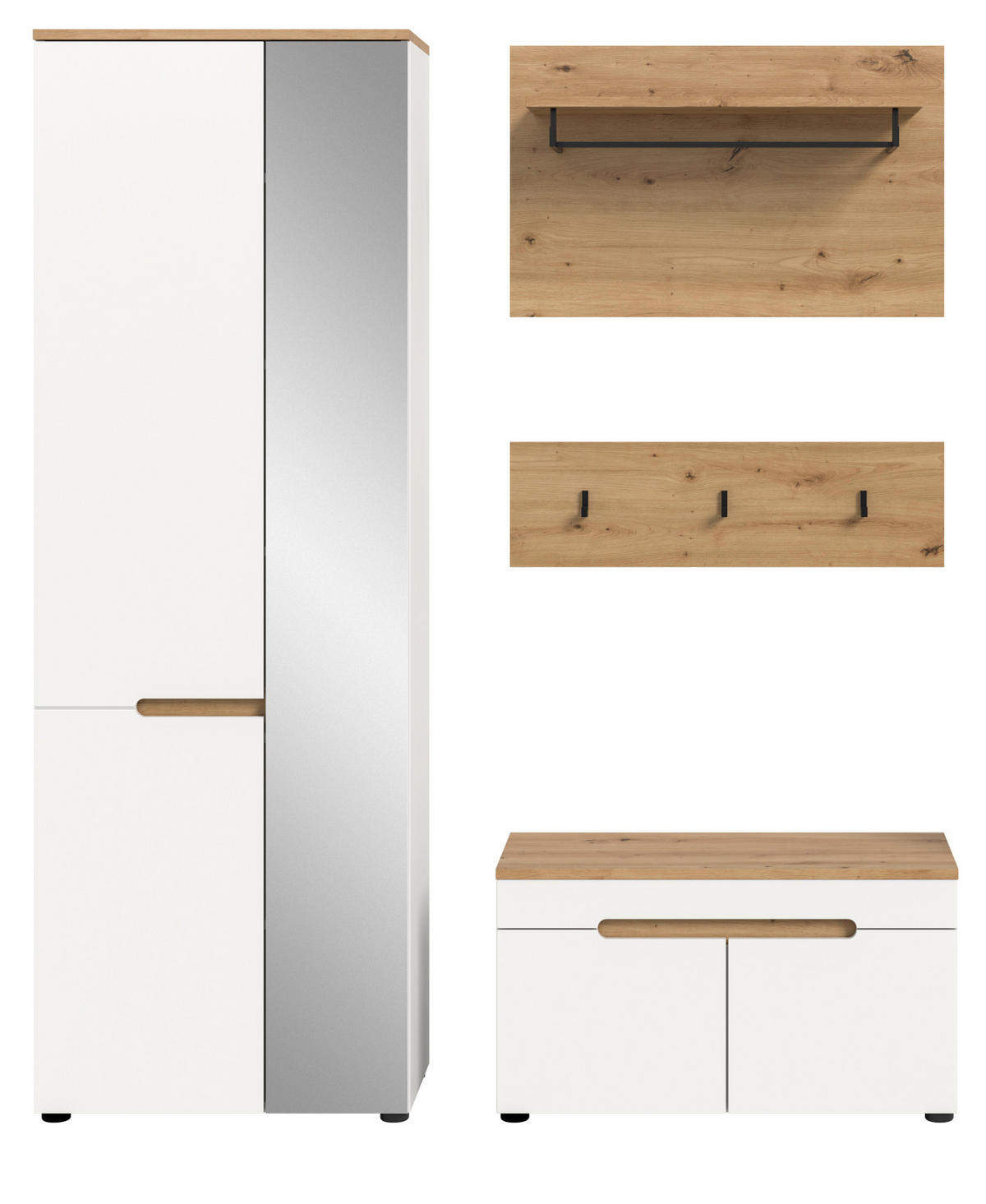 GARDEROBEN-SET weiß, Eiche Artisan 4-teilig 160 cm, Komplett-Set mit Soft-Close - Weiß, Glas/Holzwerkstoff (160/190/37cm) - Inn.Furn
