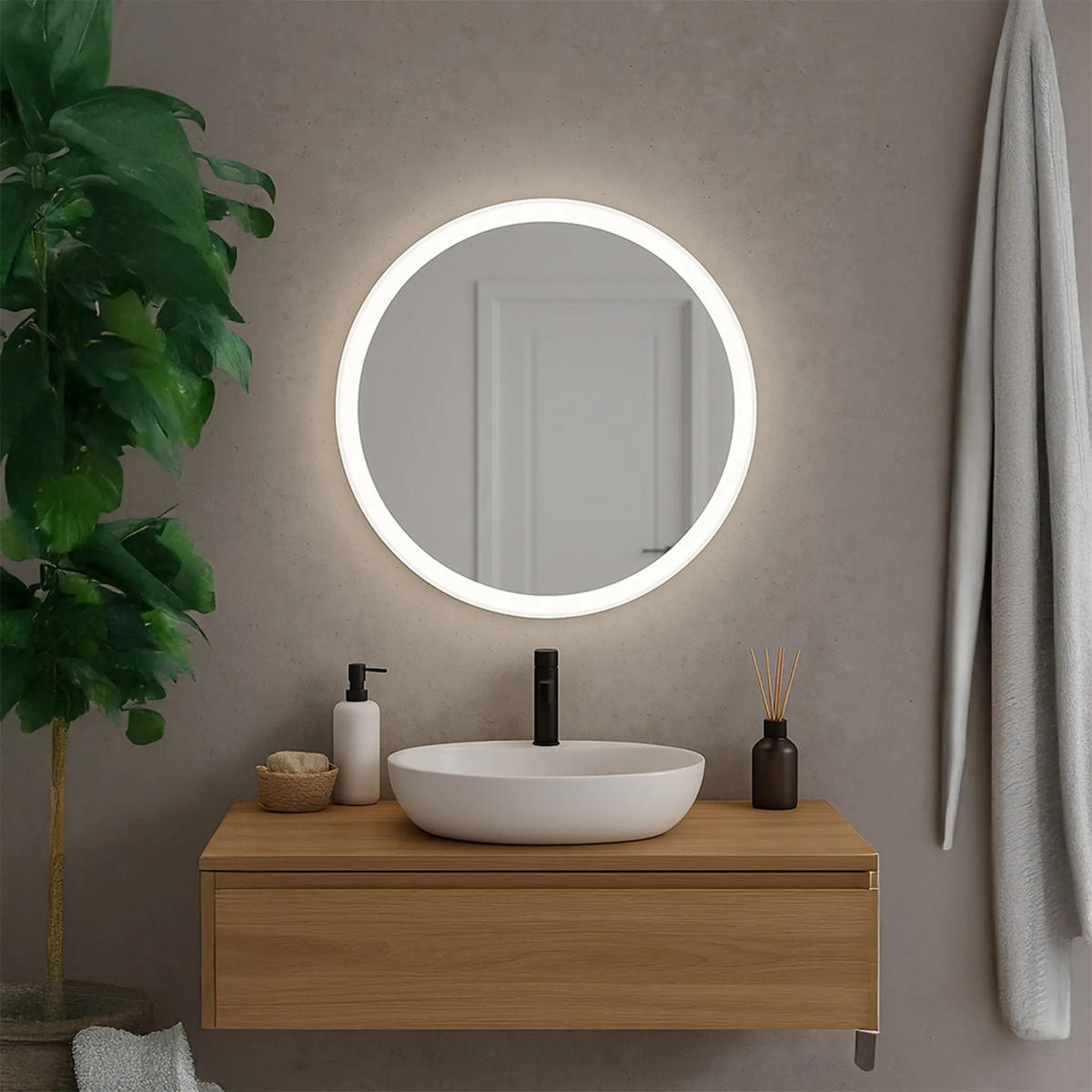 SPIEGEL Rea Led 60cm Bl807 - Weiß, Kunststoff (60/4.5/60cm) - REA