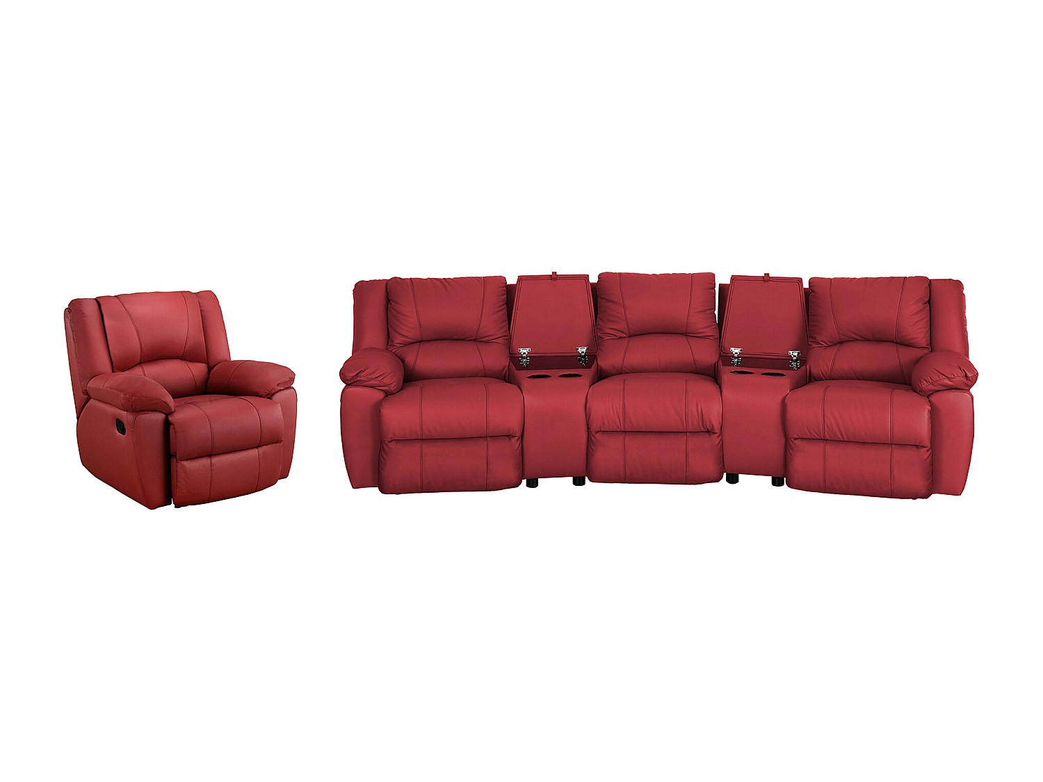 SOFAGARNITUR mit Relaxfunktion - -Sitzer - Leder - Rot - - Rot, Leder (308/97/99cm) - Vente-Unique