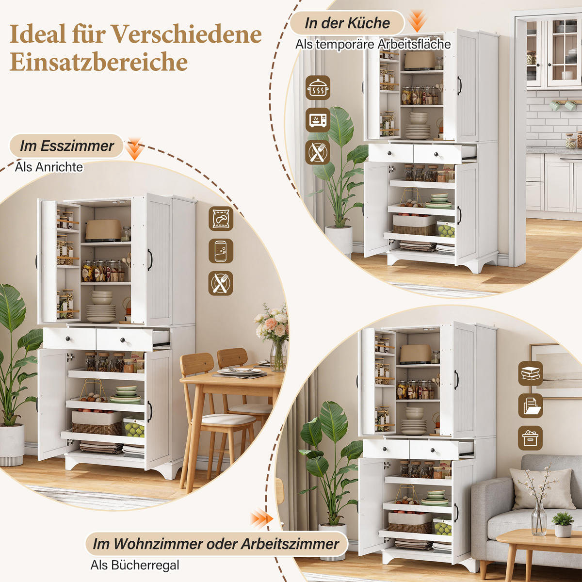 BUFFETSCHRANK Weiß 77/40/181 cm - Weiß, Holz (77/181/40cm) - PANGIVO