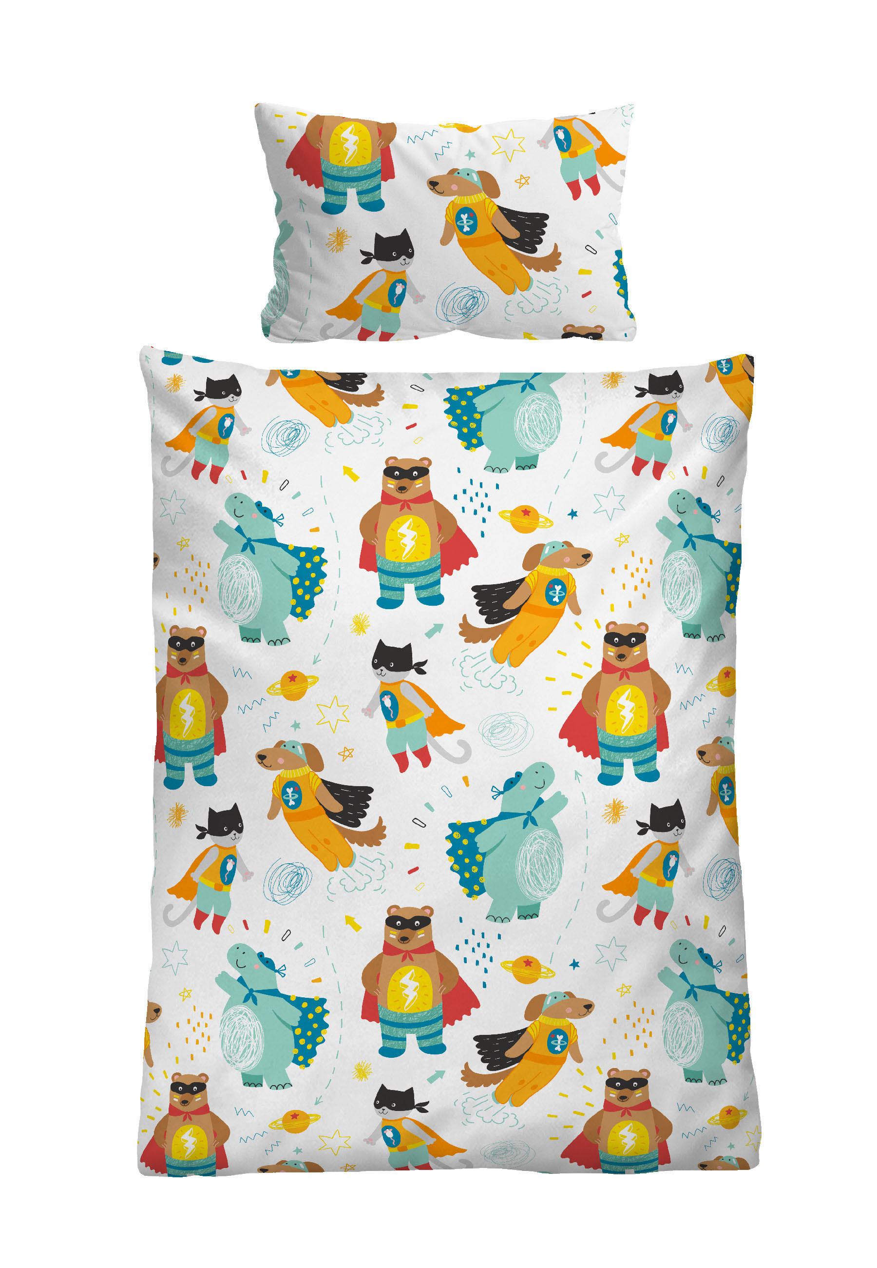 BETTWÄSCHE-GARNITUR Linon Superhelden bunt, 100x135 cm + 40x60 cm - Multicolor, Textil (100/135cm) - biberna