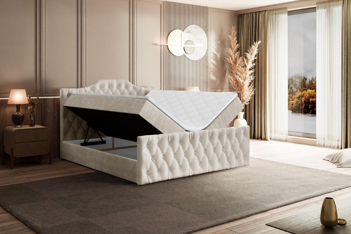 AMERICKÁ postel VILA-1-Z – 160 × 200 cm – H3 – ecru - ecru, kompozitní dřevo (160/200cm) - ALTDECOR