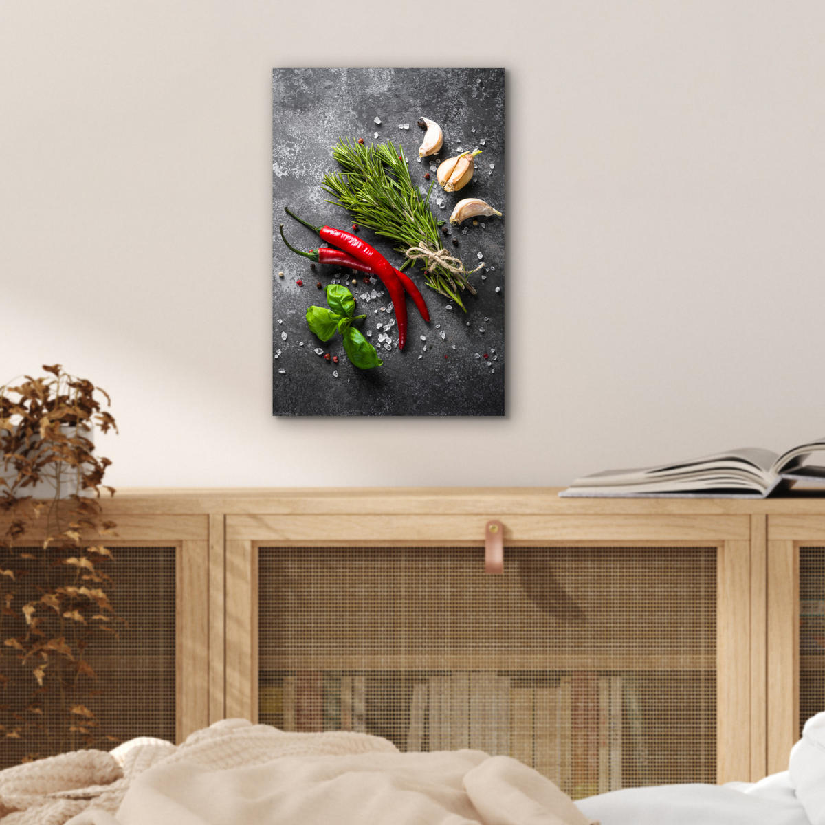 KOVOVÝ OBRAZ Korenie - bylinky - korenie - betón 20x30 cm - tmavosivá, kov (20/30cm) - MuchoWow
