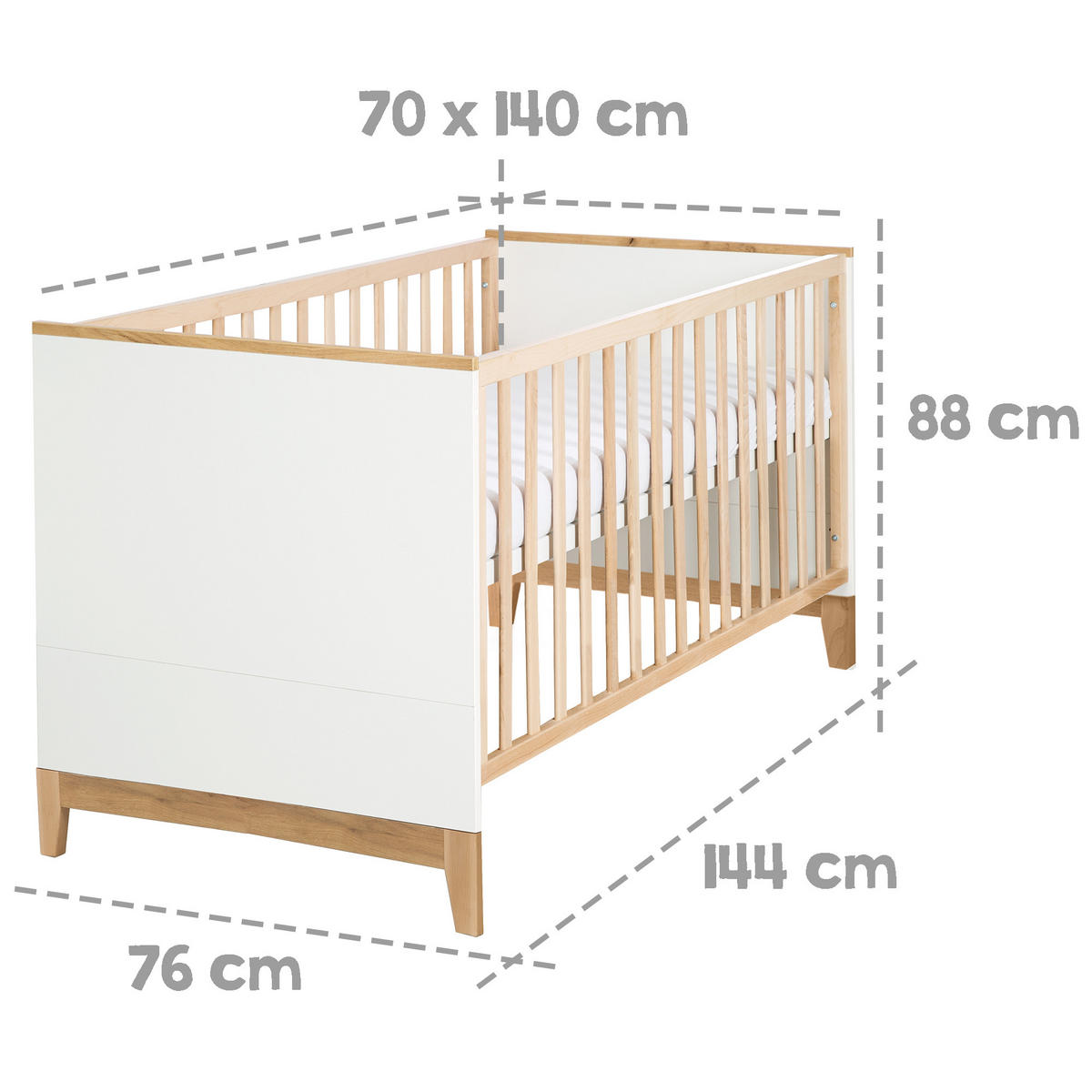 BABYBETT Finn II 70 x 140 cm - Weiß, Holz/Holzwerkstoff (70/140cm) - Roba